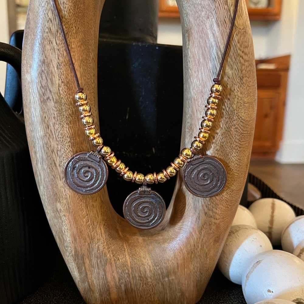 Gold and Brown Spiral Pendant Necklace